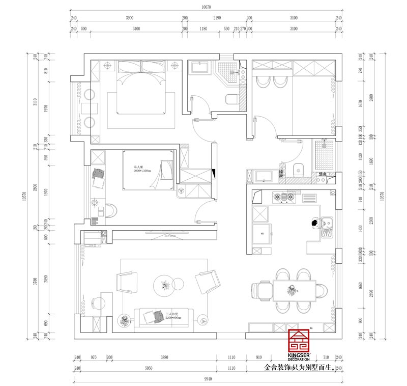 融創(chuàng)中心輕奢風(fēng)格裝修127平米戶型解析