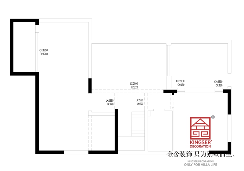 正定開元府260平別墅裝修戶型負(fù)一層原始平面圖